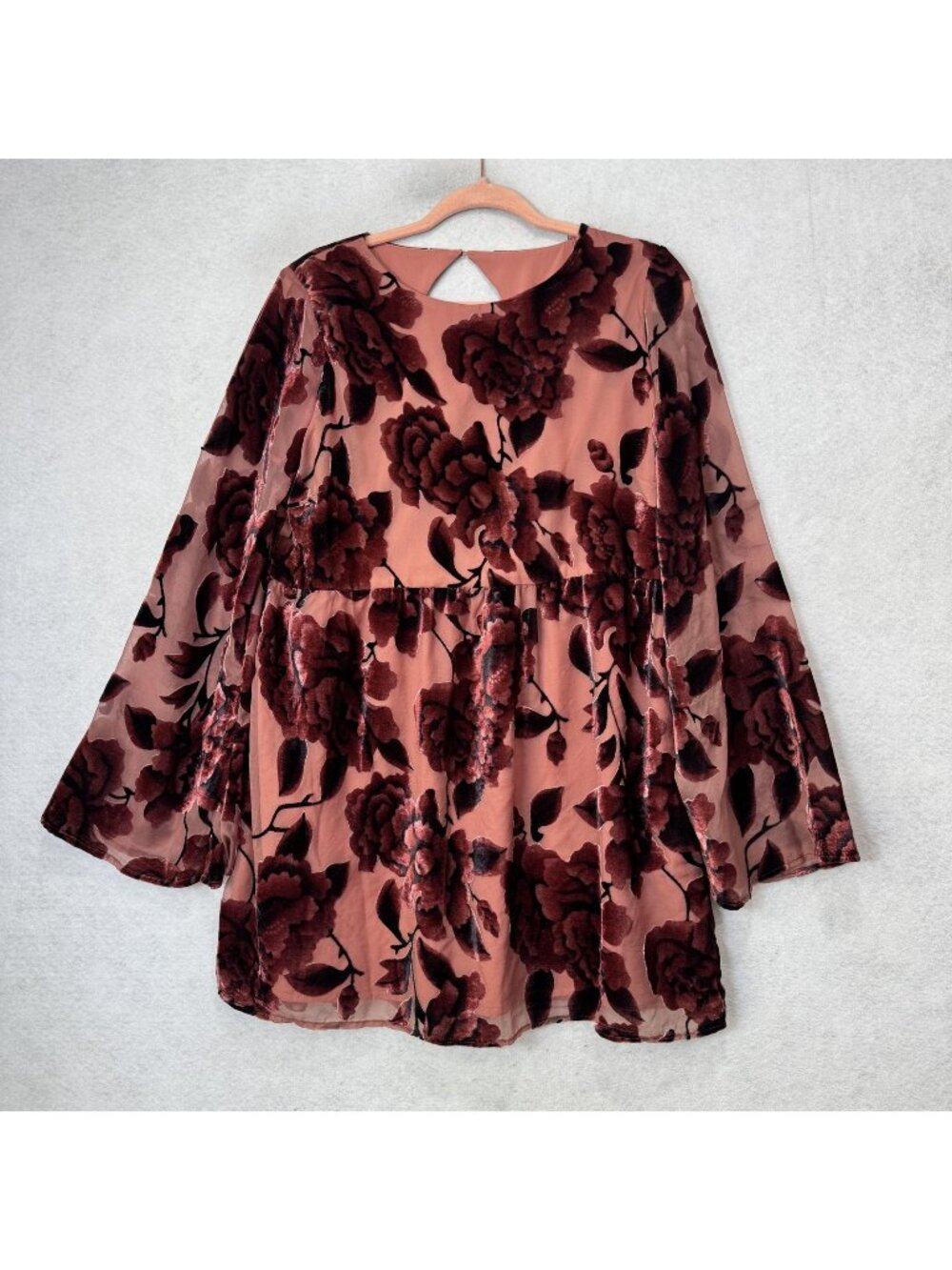 Hutch Dress Womens Medium Pink Floral Velvet Bell Sleeve Fit Flare Mini Party